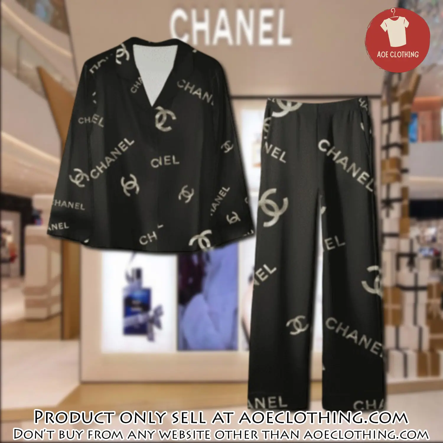 Trending luxury chanel satin pajama set pjs1042 aoe2605095